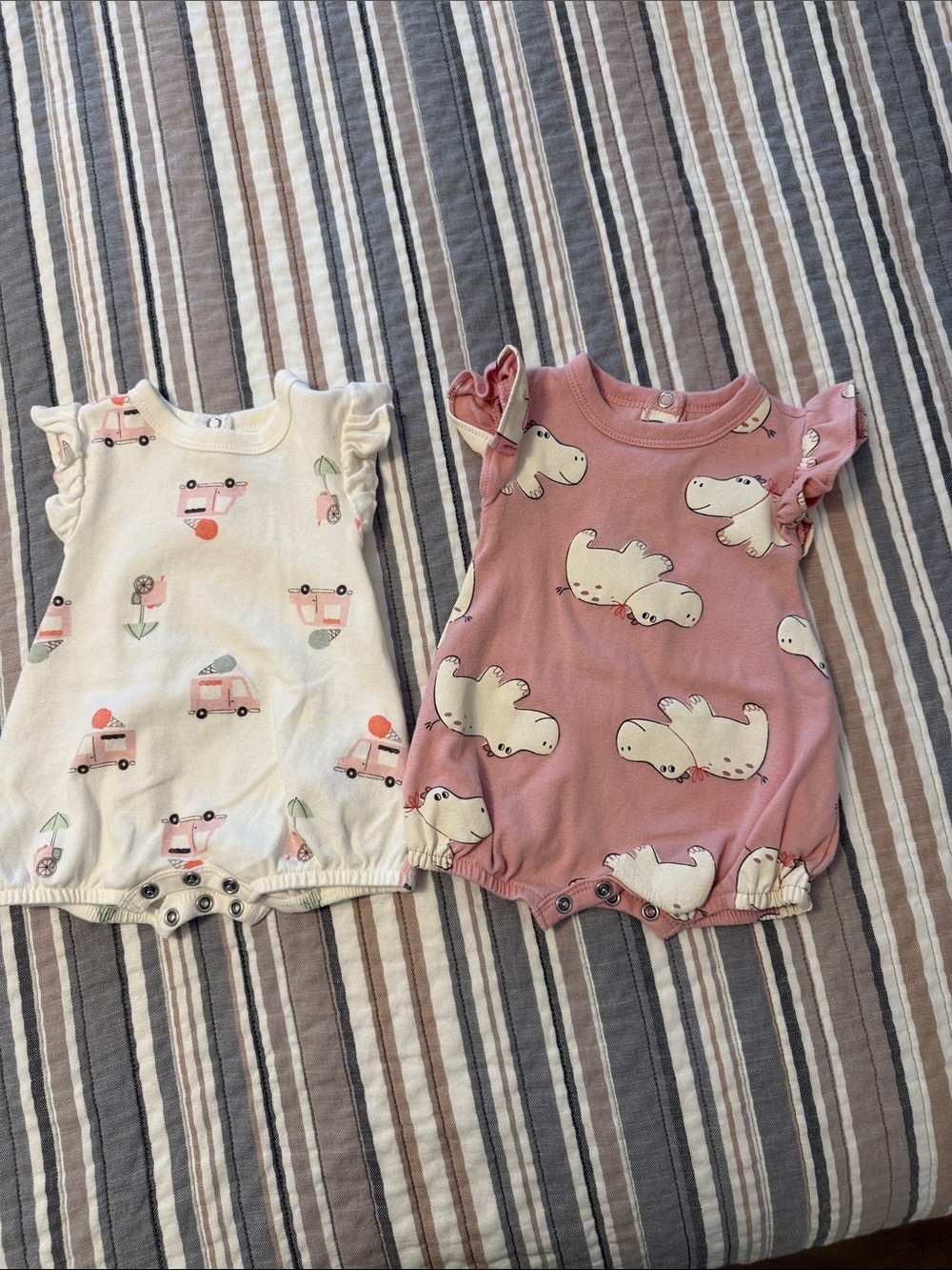 Carter's Pink Hippo and Cream Camper Romper Set